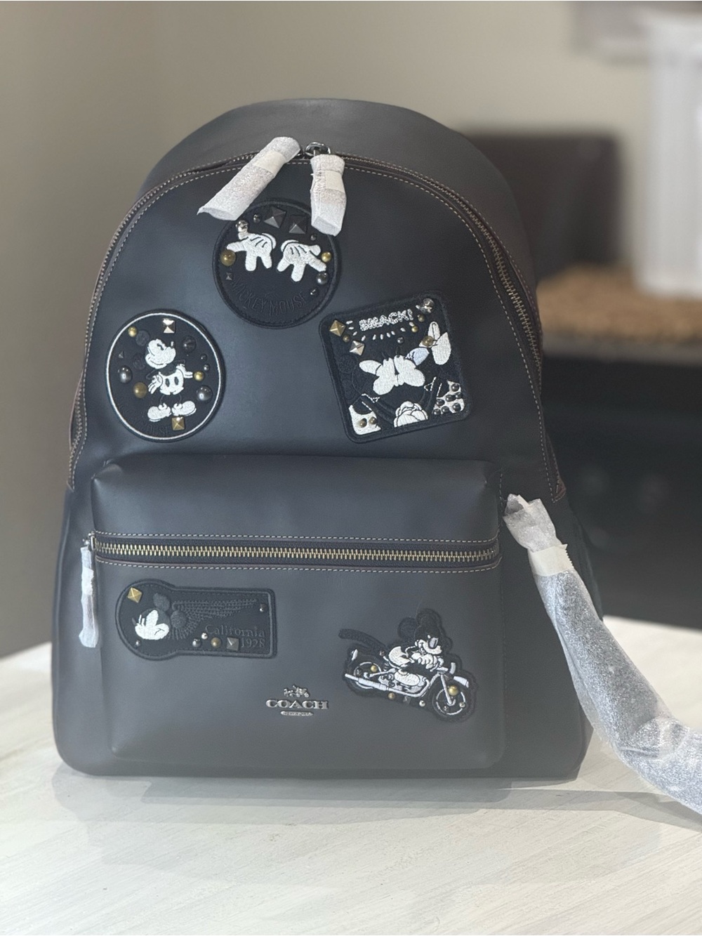 Coach Disney X Retired Black Leather Mickey Mouse Patch Backpack
